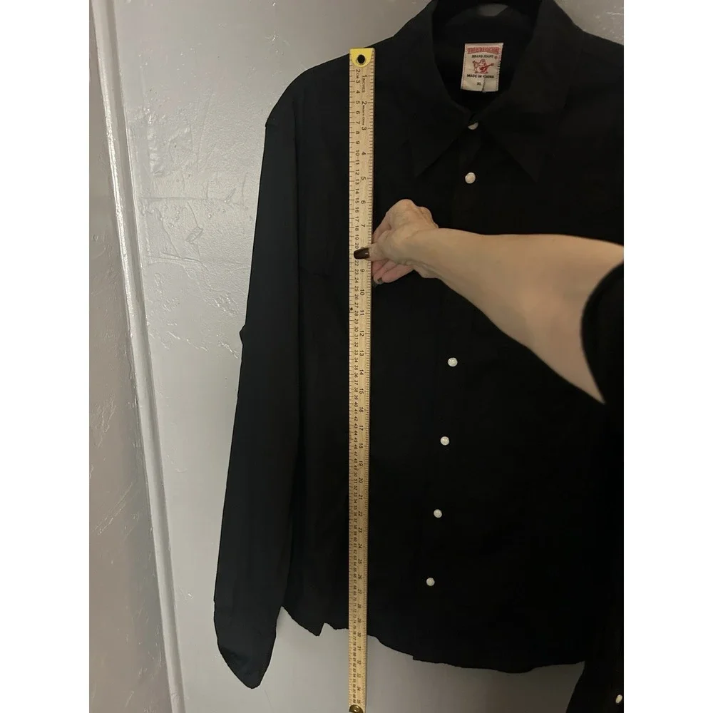 True Religion Men's Pearl Snap Black Long Sleeve League Of 56'ers Size XL‎